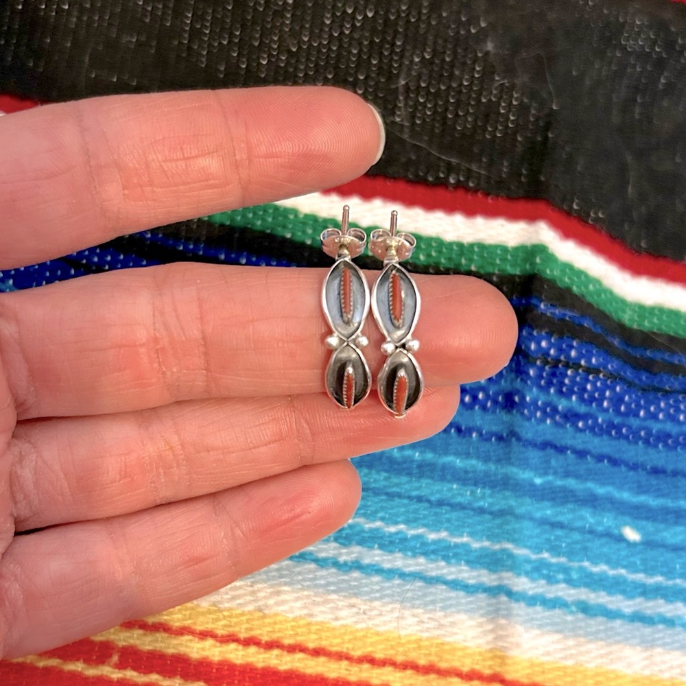 Zuni Red Coral Sterling Silver Earrings